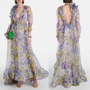NWT Zimmermann Natura Flower Silk Organza‎ Midi Dress $3,950 - Size XS / US 2P